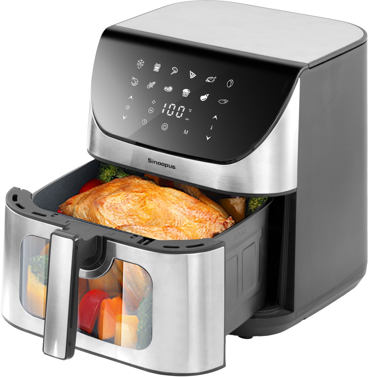 Digitale Airfryer XXL Hetelucht friteuse Sinaopus 8001-8.5L Grote Capaciteit voor 5 Personen-Snelle Opwarming-12 Voorgeprogrammeerde Functies-eenvoudig te reinigen-LED display