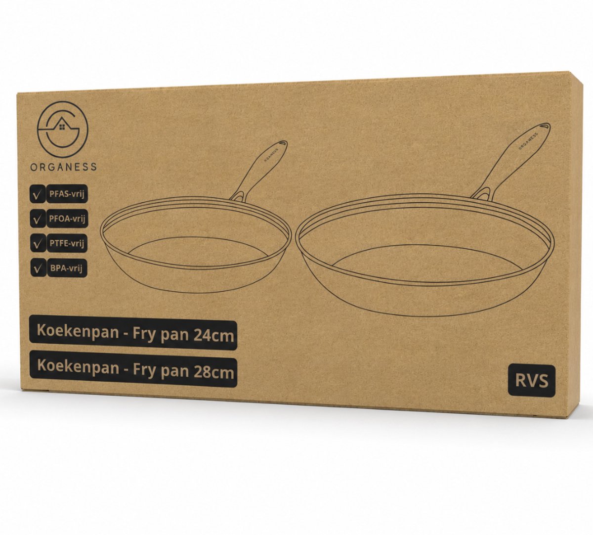 Organess Koekenpannen set RVS 24 & 28 cm – Inductie Pan – Roestvrijstaal – Geschikt voor Alle Warmtebronnen