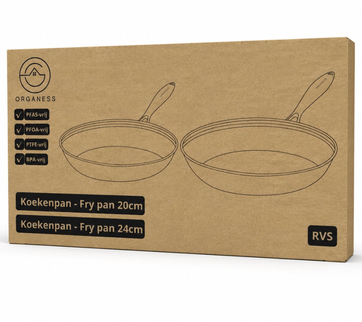Organess Koekenpannen set RVS 20 & 24 cm – Inductie Pan – Roestvrijstaal – Geschikt voor Alle Warmtebronnen