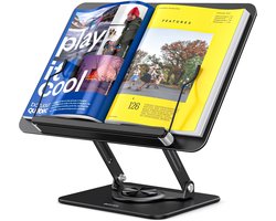 BESIGN BS02 Book Stand for Reading, Adjustable Book Holder, Ergonomic Laptop Stand with Elastic Page Clips for Music Scores, Recipe, Tablet, Laptop (Black)