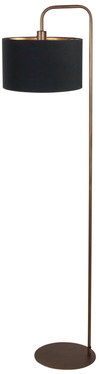 Vloerlamp Mexlite Forma 4784BR, bronskleurig met zwarte fijn linnen kap (30 cm diameter, 18 cm hoogte), trendy design voor binnengebruik