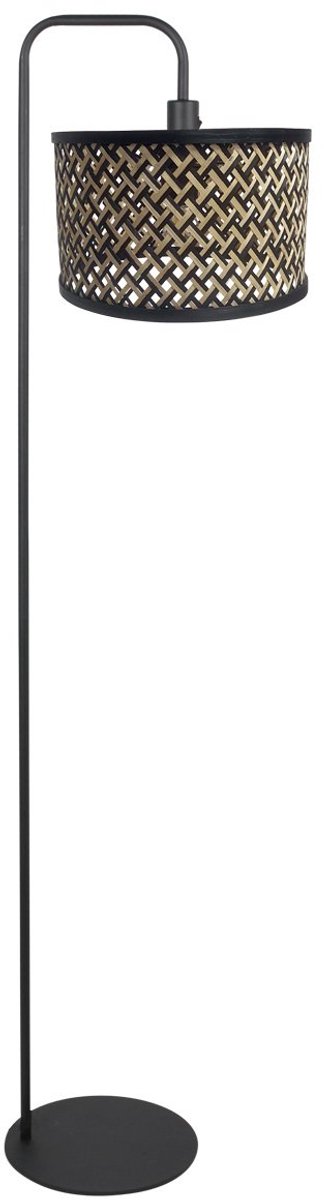 Vloerlamp Forma 4773ZW, trendy zwarte vloerlamp met bamboe kap, diameter 30 cm, geschikt voor E27 lichtbron tot 40 watt - Mexlite