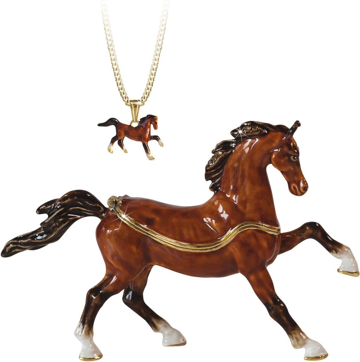 Snuisterij Doos - Sieraden Opberger - Kleine Schat Bewaren - Handbeschilderd Emaille - Hoogte 8cm - Brons