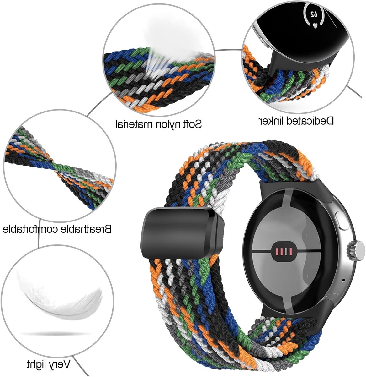 Nylon Elastische Vervangbanden voor Smartwatches, Verstelbare Polsbanden met Magnetische Sluiting, Geschikt voor Diverse Modellen