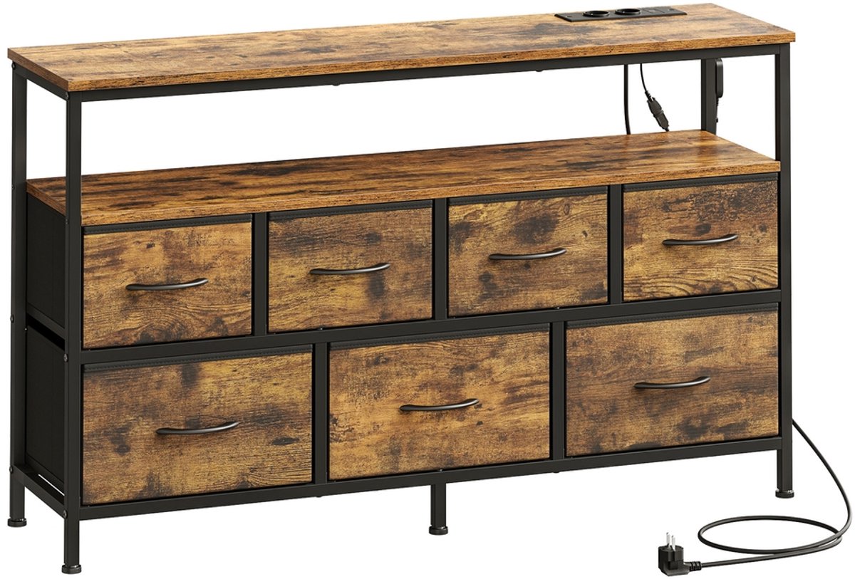 Commode met LED-verlichting - 5 lades - Spaanplaat, staal, MDF - Industriële stijl - Laadstation