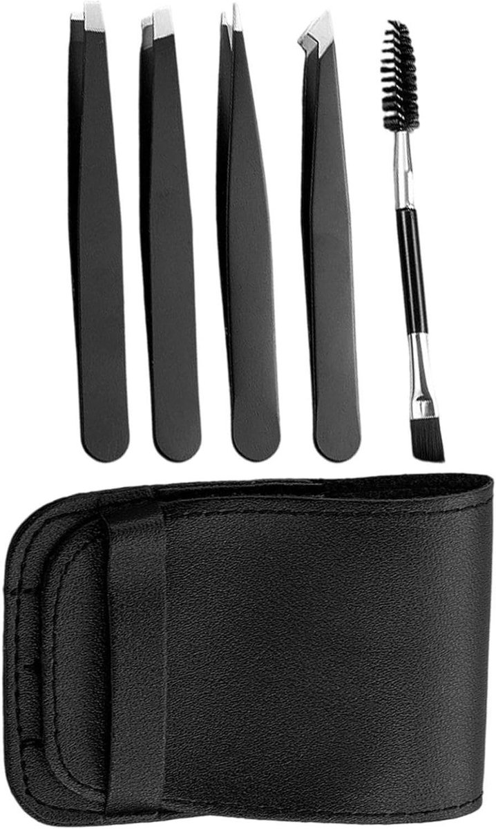 Pincet Set - Verzorgingstools - Precisie Verzorging - Roestvrij Staal - 5 Delig - Zwart