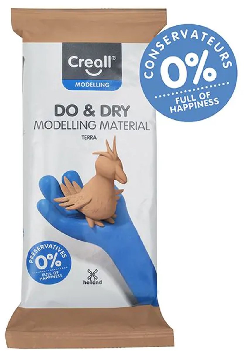 Creall Do & Dry | Luchtdrogende klei kleur Terra | 1 x 500g | Made in Holland | Zacht en klaar voor gebruik | Made in Holland | Knutselwerk kinderen, school, hobby, DIY en creatieve projecten