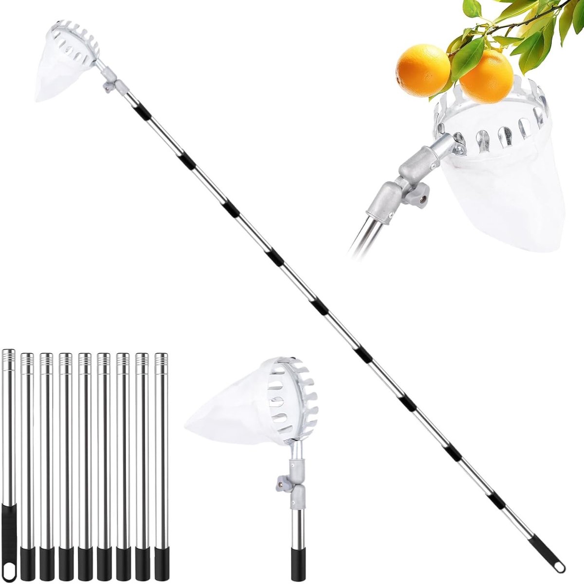 Fruitplukker Telescoopsteel - Plukhulp Fruit - Fruit Oogsten - Verstelbare Kop - 4 Meter - Zilver