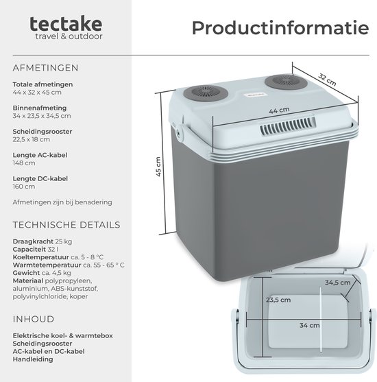 tectake® Elektrische Koelbox met 25L - Koel- en Warmfunctie - Stille Elektrische Koelbox voor Auto of Stopcontact - Minikoelkast voor Camping, Drankjes - Thermobox met Elektriciteit, ECO-modus van TecTake — afbeelding 3