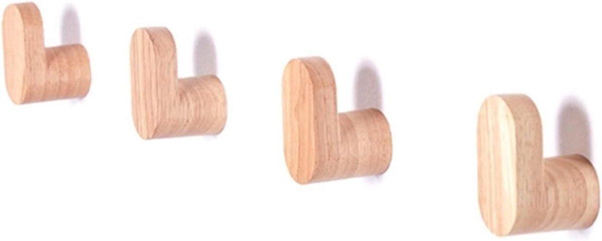 Houten Kapstok - Muurhaken Set - Ruimte Besparen - Robuust Ontwerp - 4 Stuks - Natuurlijk