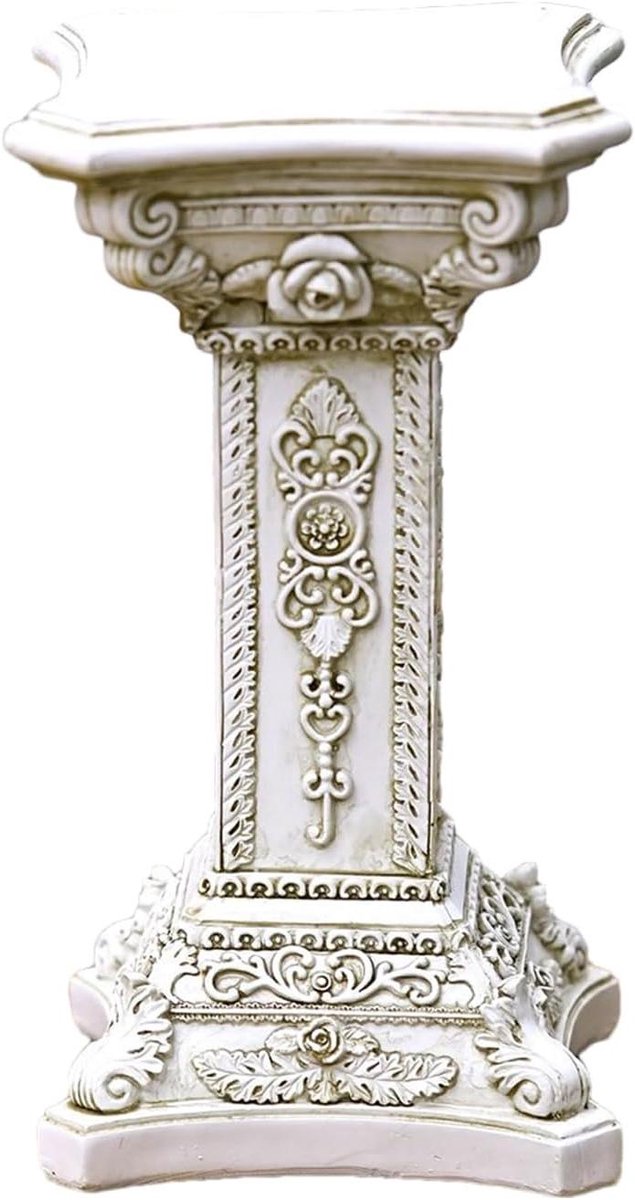 Romeinse Zuil - Decoratieve Sokkel - Stijlvolle Presentatie - Gedetailleerd Bloemensnijwerk - 19.1H cm - Wit