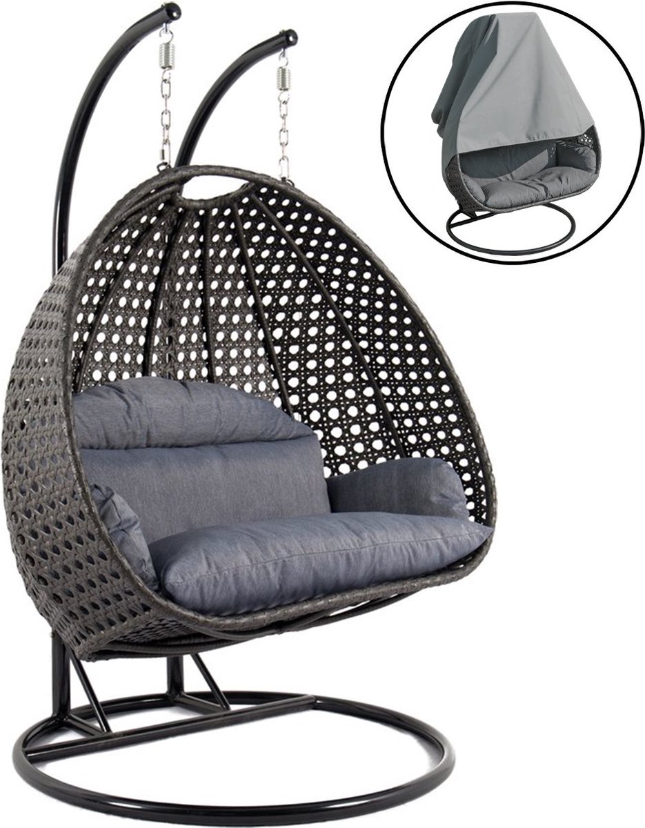 Bol.com Ogarden Hangstoel Dubai met Weerhoes - 2 Persoons Hangstoel met Zwart Standaard - Luxe Kussen - Voor Binnen & Buiten aanbieding