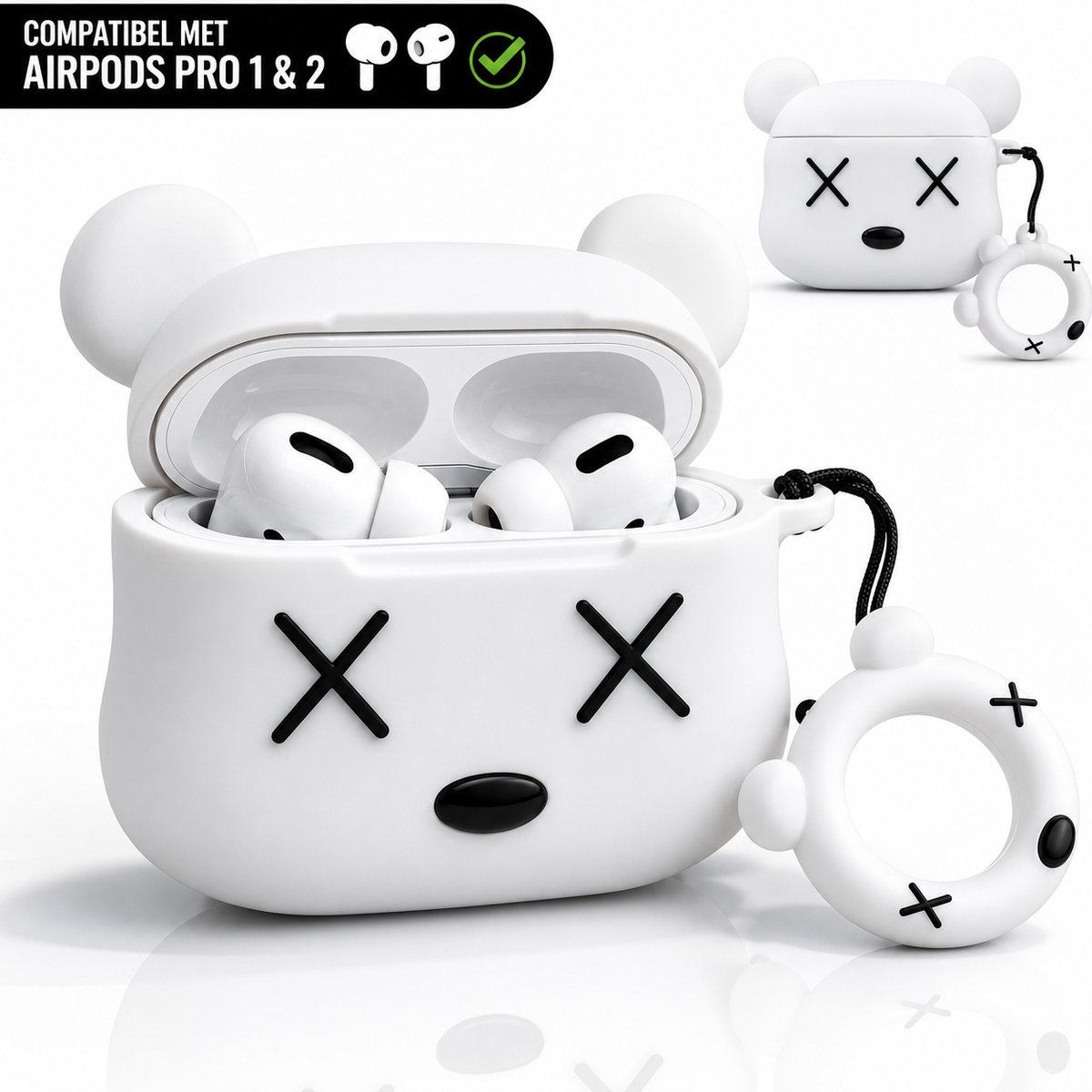 Enluxe Stijlvolle Grijze Kat Vormige Beschermhoes voor AirPods Pro - Geschikt voor AirPods Pro - Schattig en Duurzaam Ontwerp