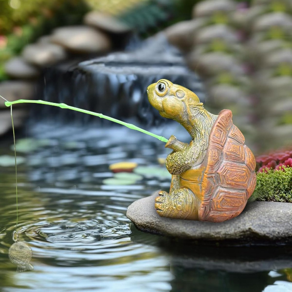 JeiibrZui Miniteich Deco Vissen Figuur - 8,7x11x8,9 Cm - 1 Stuk Hars Standbeeld - Schildpad Tuin Ornament Voor Buiten En Binnen