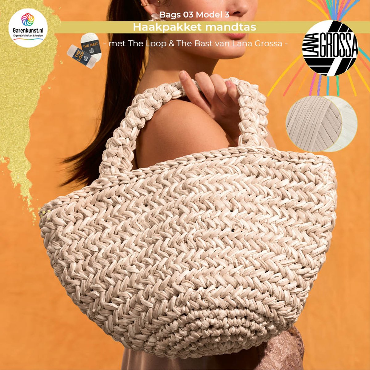 Garenkunst - Haakpakket mandtas The Bast & The Loop Lana Grossa Bags 03 – Model 3 – Beige/Crème