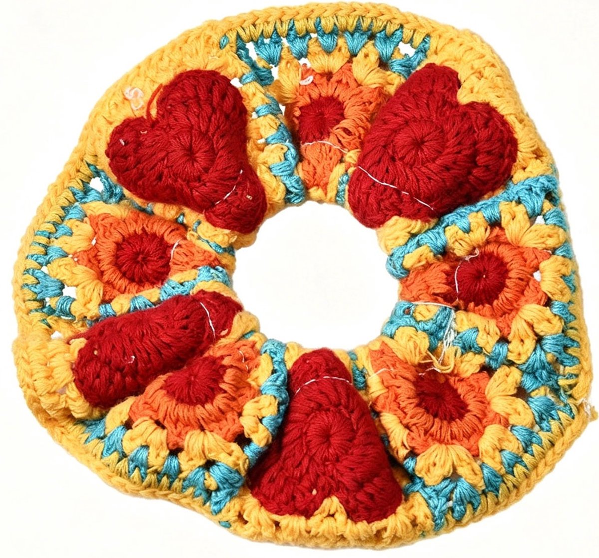Scrunchie - gebreid - zon en hart - 14 cm
