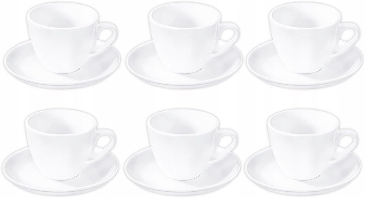 Wilmax England Fine Porcelain - Espressokoppen met Schotel - 110 ml - Set van 6 - Horeca Kwaliteit