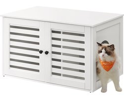 Feandrea - Kattenbak - Kattenbak Kast - Lamel Deuren - Bbijzettafel - Wit
