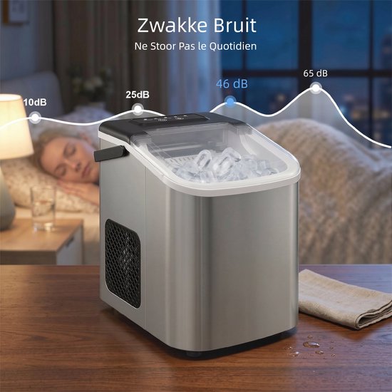 Ijsblokjesmachine - Draagbare ijsmachine - Snel 9 ijsblokjes per 7-10 min - ijsblokjesmachine met zelfreinigende functie - voor thuis kantoor feestjes - zilver — afbeelding 5