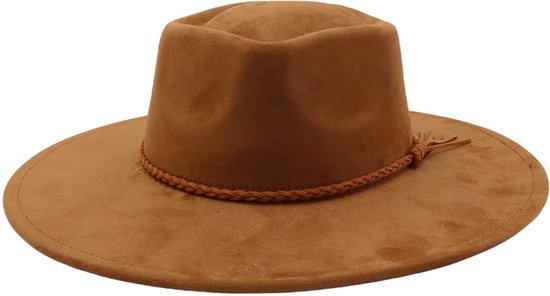 Fedora Hart Hoed Beige – Verstelbaar 58-62 cm | Suède Look | Unisex Wide Brim Hoed