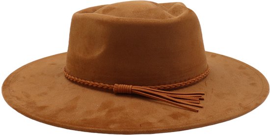 Fedora Hart Hoed Beige – Verstelbaar 58-62 cm | Suède Look | Unisex Wide Brim Hoed