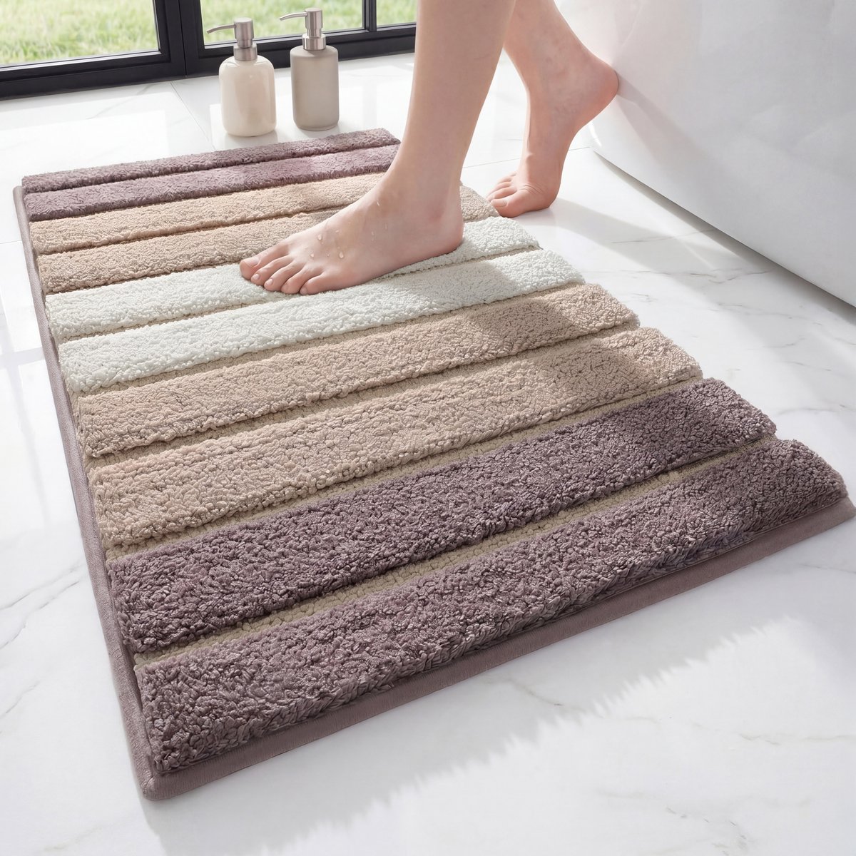 MAESON Badmat 40x60 cm - Antislip & Waterbestendig - Douchemat voor Badkamer - Beige - Wit - Klein - Geschikt voor Douche & Bad