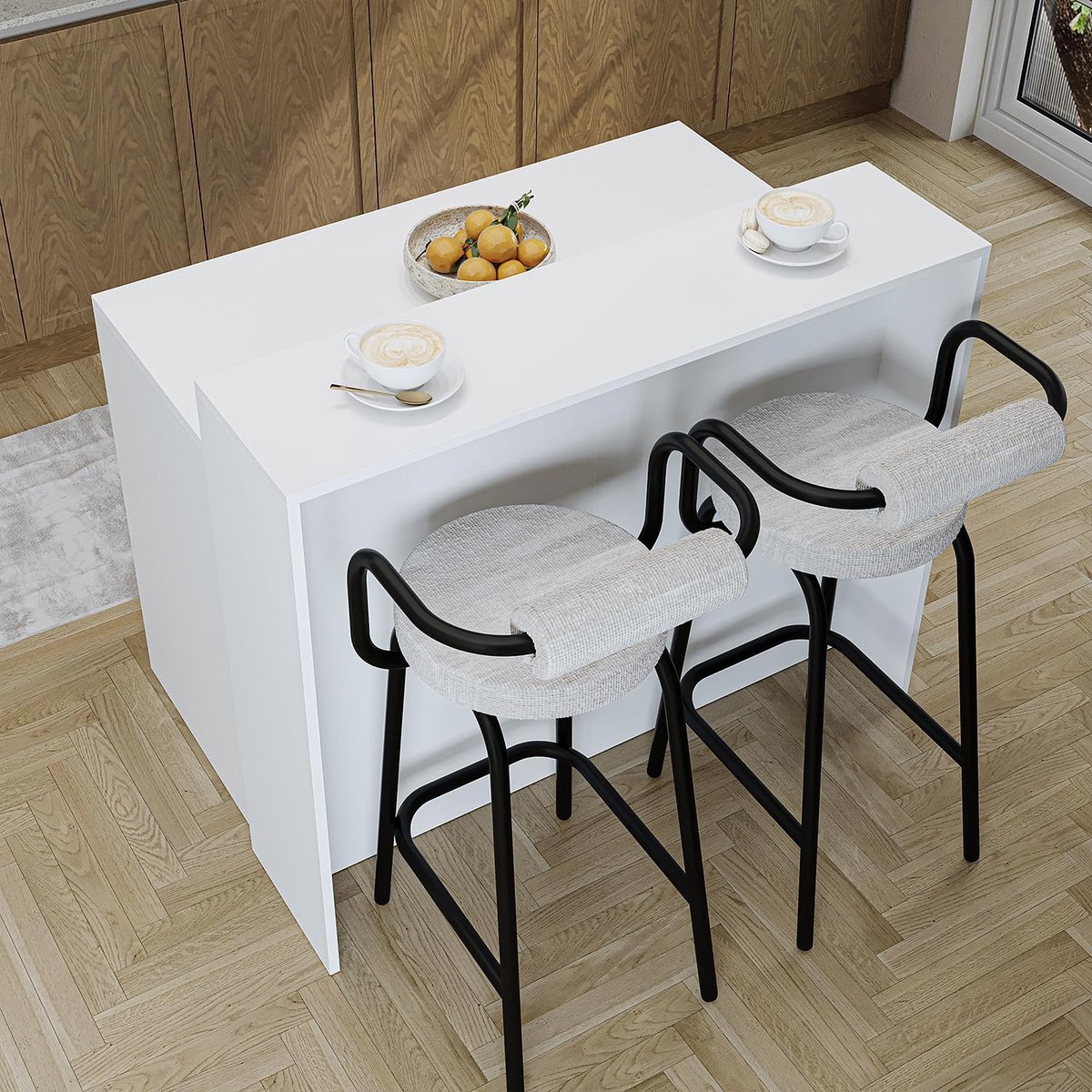 Keukeneiland met Opbergruimte 120x80x100 cm – Moderne Bartafel & Keukentafel met 4 Open Vakken, Ruimtebesparend Design voor Keuken en Eetkamer – Wit – Mobili Bella