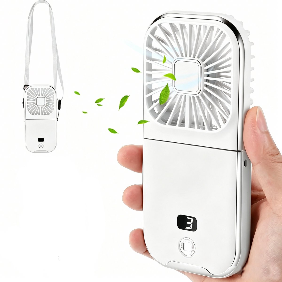handventilator-handventilator oplaadbaar-Miniventilator - voorzien van een oplaadbare batterij van 3000 mAh - compacte zakventilator - 4 windsnelheden - geschikt voor binnen- en buitengebruik - wit