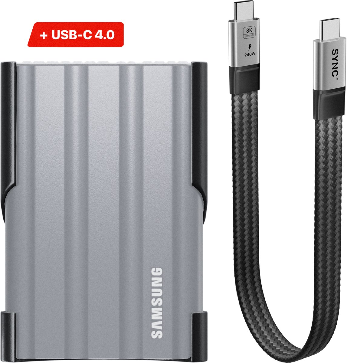 CRAP.SUPPLY® - Magnetische SSD Houder Samsung T7 Shield + USB-C 4.0 Kabel — Laptop Mount - Carbon Fiber - Bundel