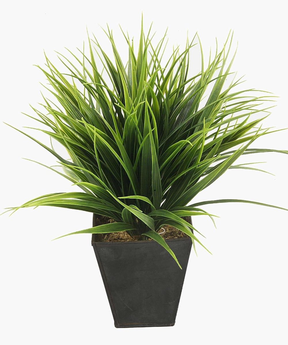 Kunstgras Rietgras - Decoratief Gras - Moderne Decoratie - In Zinken Pot - 30 cm - Groen