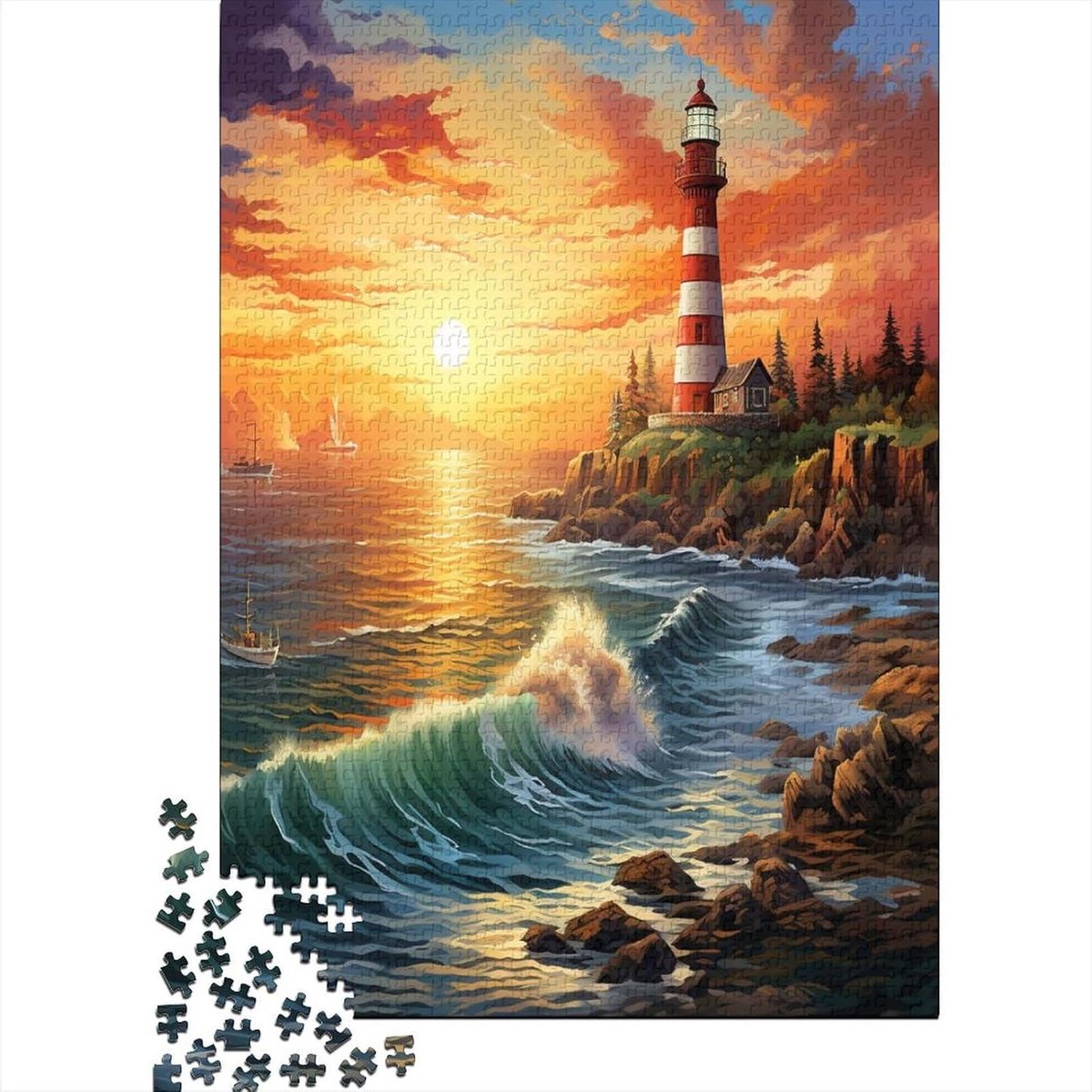 Vuurtoren Puzzel - Legpuzzel Volwassenen - Ontspanning Thuis - Zonering Ontwerp - 1000 Stukjes - Stijl