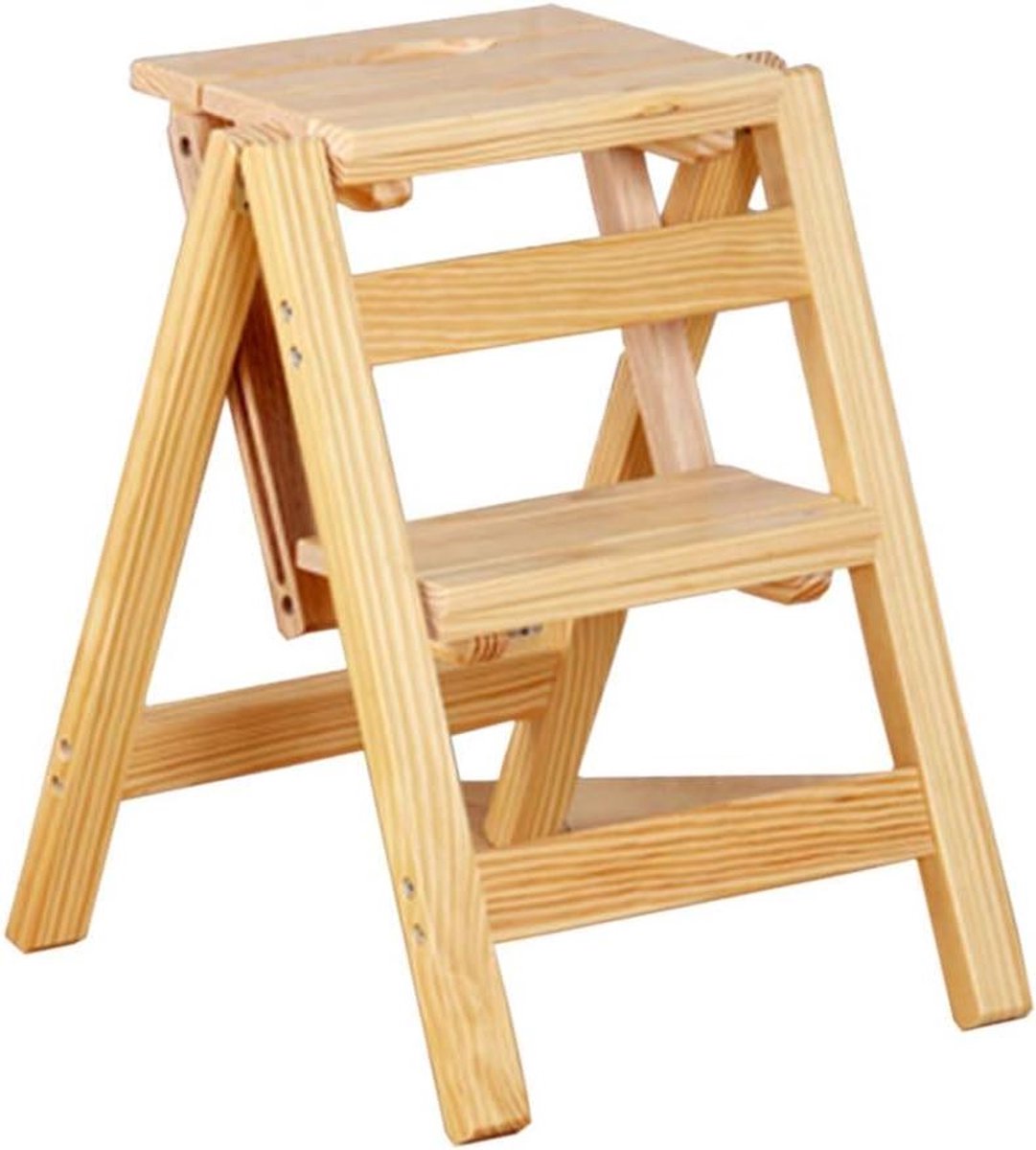 Opvouwbare Kruk - Opstapje Ladder - Hoge objecten bereiken - Stevig dennenhout - 150 kg belasting - Groen