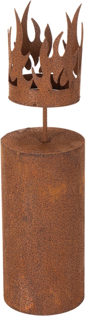 Theelichthouder, kaarsvormig, roestdecoratie, metaal met patina, H36cm