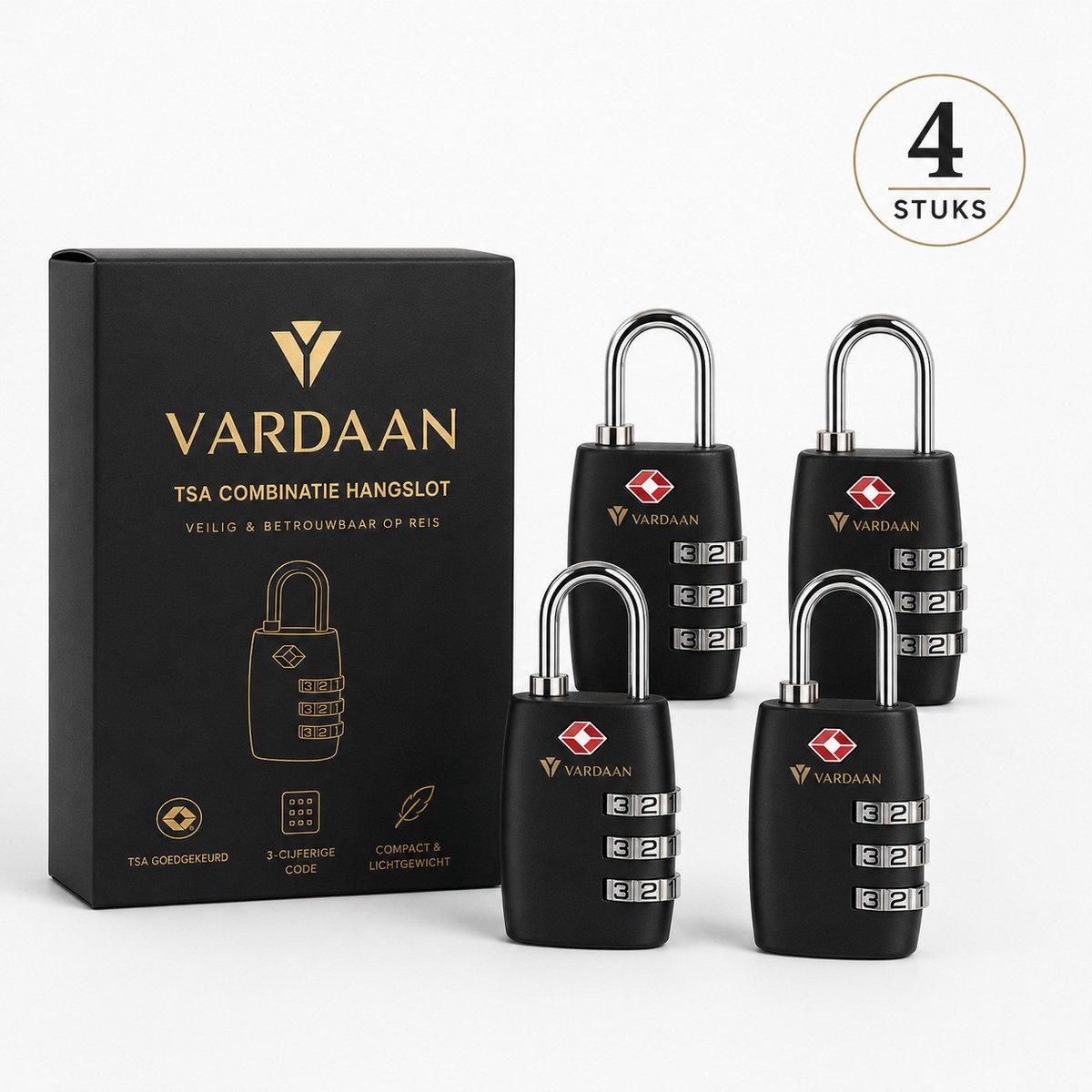 Bol.com Vardaan Cijferslot 4 Stuks Zwart – Kofferslot – TSA Slot – Reisslot – Bagageslot – TSA Kofferslot – Cijferslot Koffer – ... aanbieding
