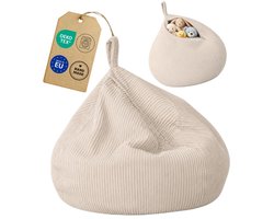 Flumi Corduroy Kids Poef - Speelgoedopslag - Afneembare Hoes - Beige Zitpoef voor Kinderen
