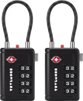 TRVLMORE Kofferslot met Kabel - TSA Gecertificeerd - Alarmfunctie - 4-Cijferig - 2 Stuks - Zwart