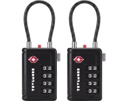 TRVLMORE Kofferslot met Kabel - TSA Gecertificeerd - Alarmfunctie - 4-Cijferig - 2 Stuks - Zwart