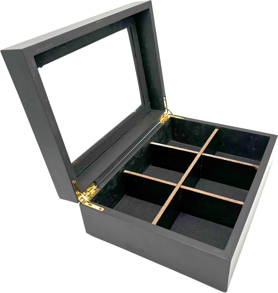 Purepeak Theedoos 6 Vaks - Theekist - Zwart - Hout - 24 x 18 cm