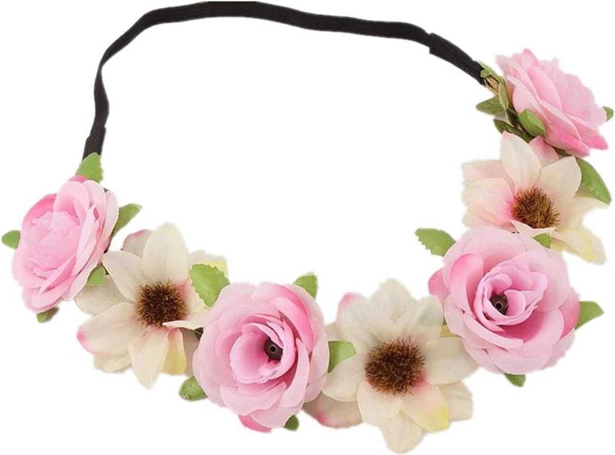 Bloemenkroon Hoofdband - Bloemenkrans - Feestelijke Opgestoken - Handgemaakt Vakmanschap - Unisex - Rood
