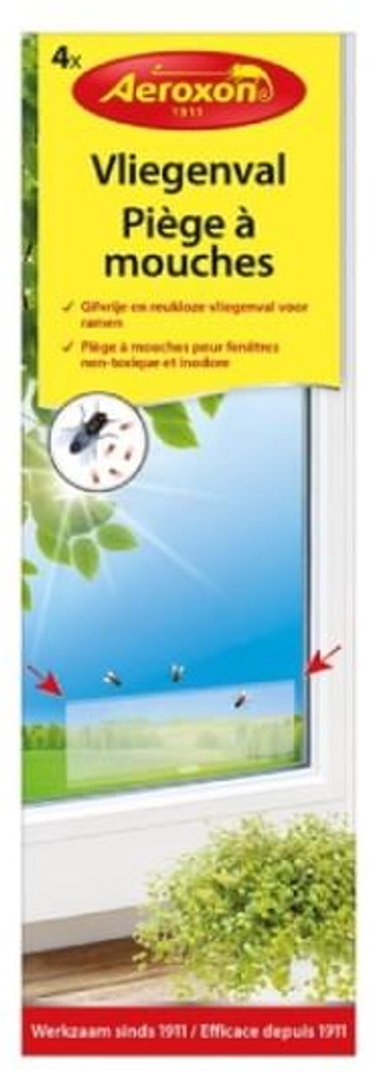 Aeroxon vliegenval voor ramen (4 stuks) - Effectieve Insectenval - Met gratis cheatsheet