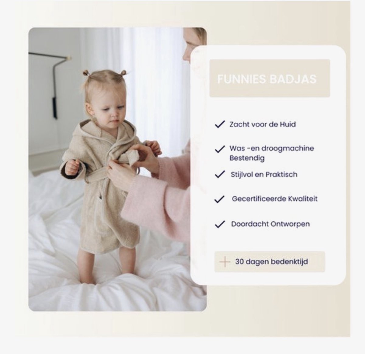 Blijeitje - Luxe 6-delige babycadeauset Beige – Kraamcadeau Unisex - Babyshower & Gender Reveal Cadeau Giftset – Badjas, Tutpop, Konijn Rammelaar, Babymutsje, Spuugdoek & Slab met Koordjes – foto 3