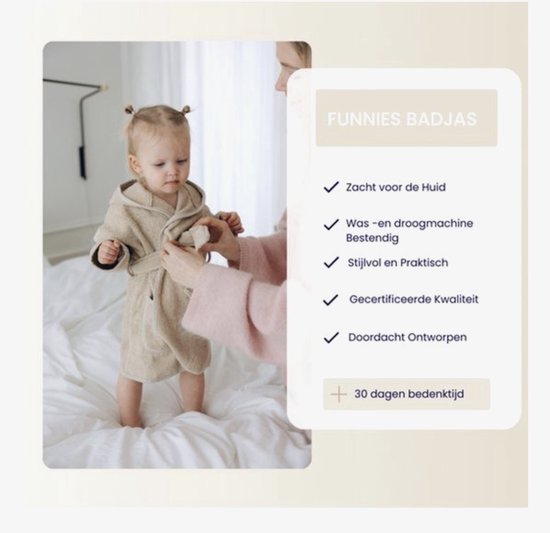Blijeitje - Luxe 6-delige babycadeauset Beige – Kraamcadeau Unisex - Babyshower & Gender Reveal Cadeau Giftset – Badjas, Tutpop, Konijn Rammelaar, Babymutsje, Spuugdoek & Slab met Koordjes — afbeelding 3
