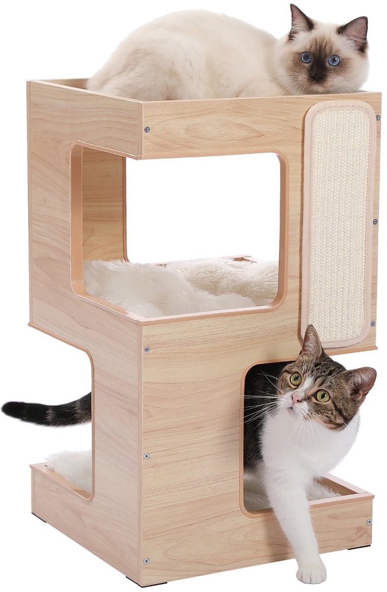 Geargalaxy Kattenhuis - Kattencondo - Krabmeubel - Kattenbed - Kattenmand - Moderne Krabtoren met Krabplank - 69x40x13cm - Beige