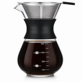 Pour Over Koffiepot met Permanent RVS koffiefilter - Slow Coffee Maker Kit - Glazen Cafetière - Koffekan Drip Gieter - Dripper Koffiemaker - Handmatig Filterkoffie koffiezetapparaat met Herbruikbaar Koffie Filter - Koffiefilterhouder set - 500 ML