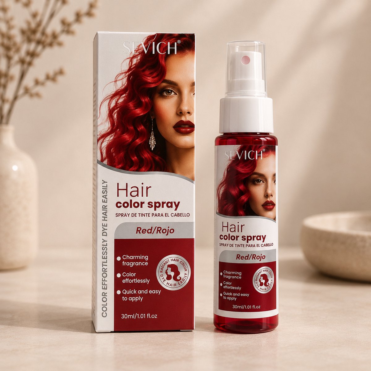 RODE Haar Kleur Spray - Haarspray - HaircolorSpray – Direct natuurlijke haarkleur - Wasbaar-Feest verf – Tijdelijke Haarkleur - Carnaval - Haarspray - Waterbasis – Kleur: rood