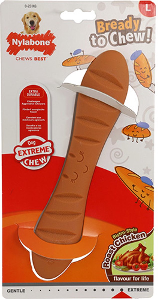Nylabone Giant Baguette Chicken - Hondensnack - Kauwspeelgoed - Voor Honden tot 23 kg