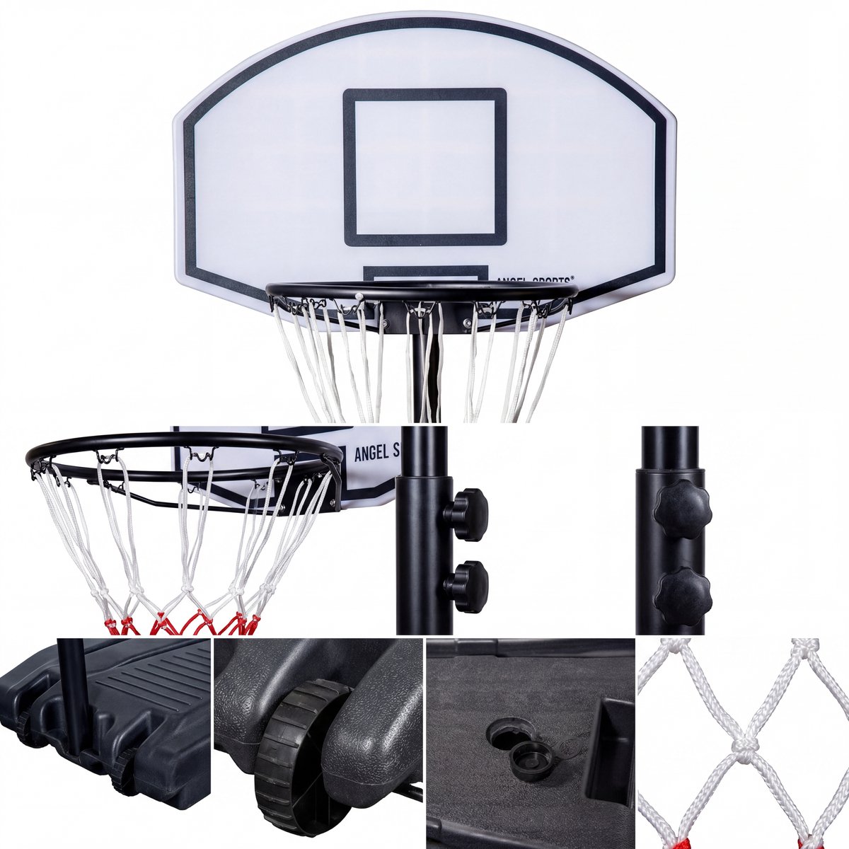 Basketbalstandaard Verstelbaar 155–215 cm – Met Basketbalring Ø 40 cm & Nylon Net – Metalen Frame – PE Backboard 71x45 cm – Verplaatsbare Basketbalpaal – Engelhart — afbeelding 2