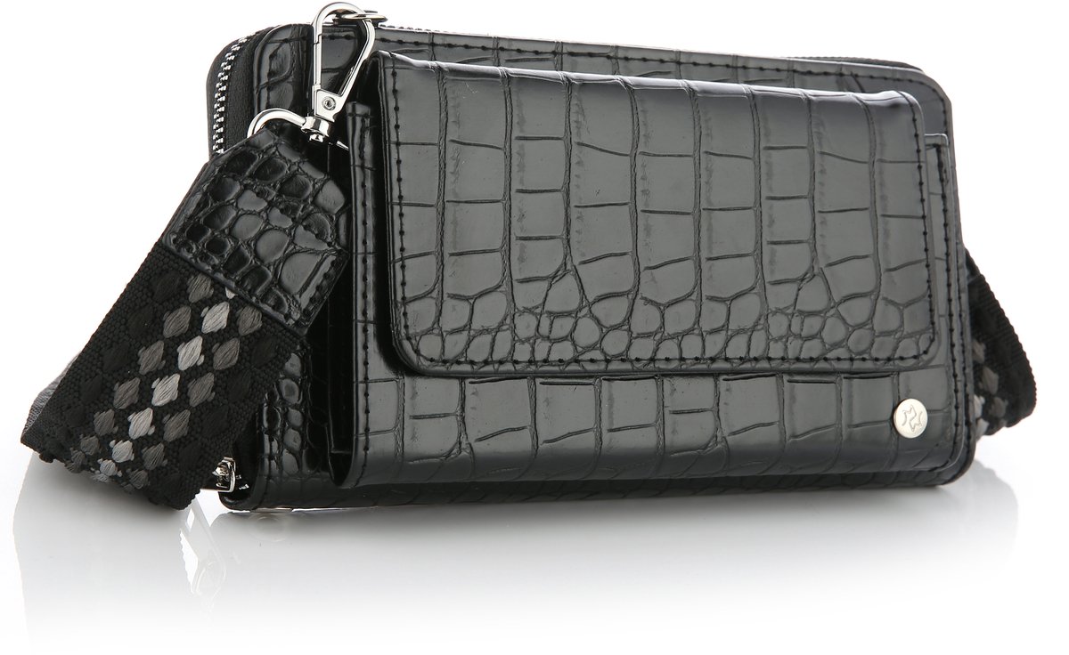 Portemonee met luxe band - Zwart - Dames - Croco print - 20cm x 11cm