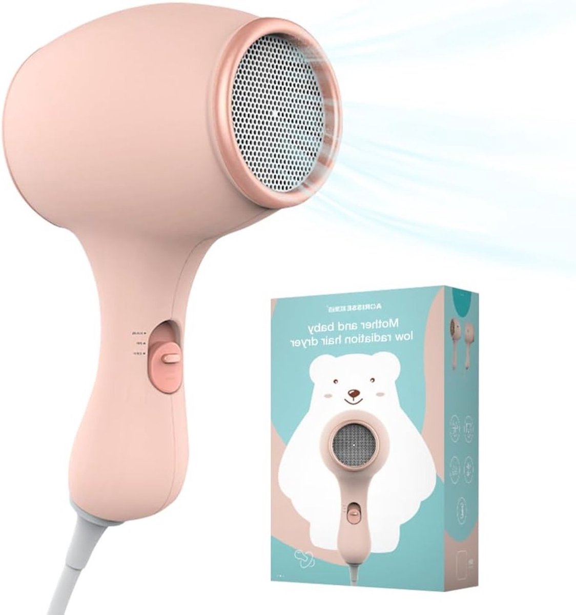 Haarföhn voor Kinderen, 550 W, Stil en Veilig, Met 3 Temperatuurinstellingen, Compact en Lichtgewicht Reisföhn voor Meisjes met Stickers, Ideaal voor Thuis en Op Reis