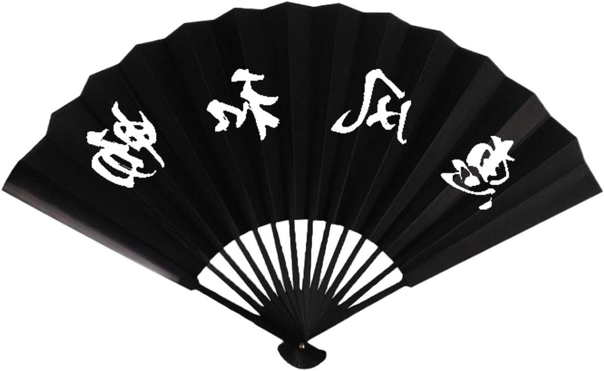 Zijden Vouwventilator - Handwaaier Decoratie - Dansen en Koelen - Waterdicht Zijdeoppervlak - 33x33 cm - Zwart